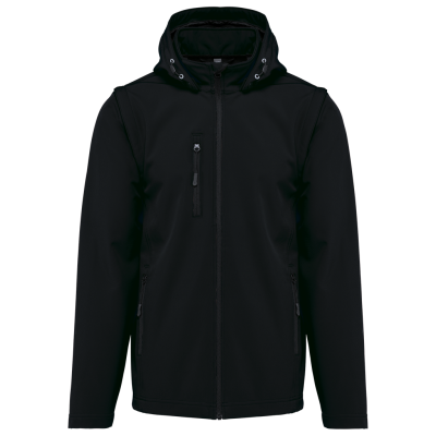 Unisex 3-layer softshell hooded jacket with removable sleeves